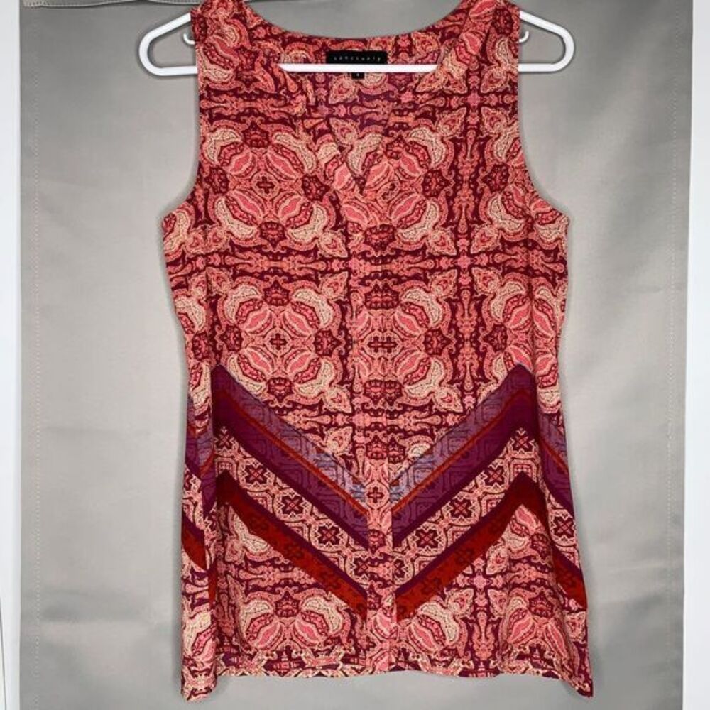 Sanctuary Tank Blouse Sz S‎ Multi Color Medallion Print Slit V-Neck Button Front